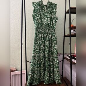 Max Studio Green and White Smocked Tiered Sundress